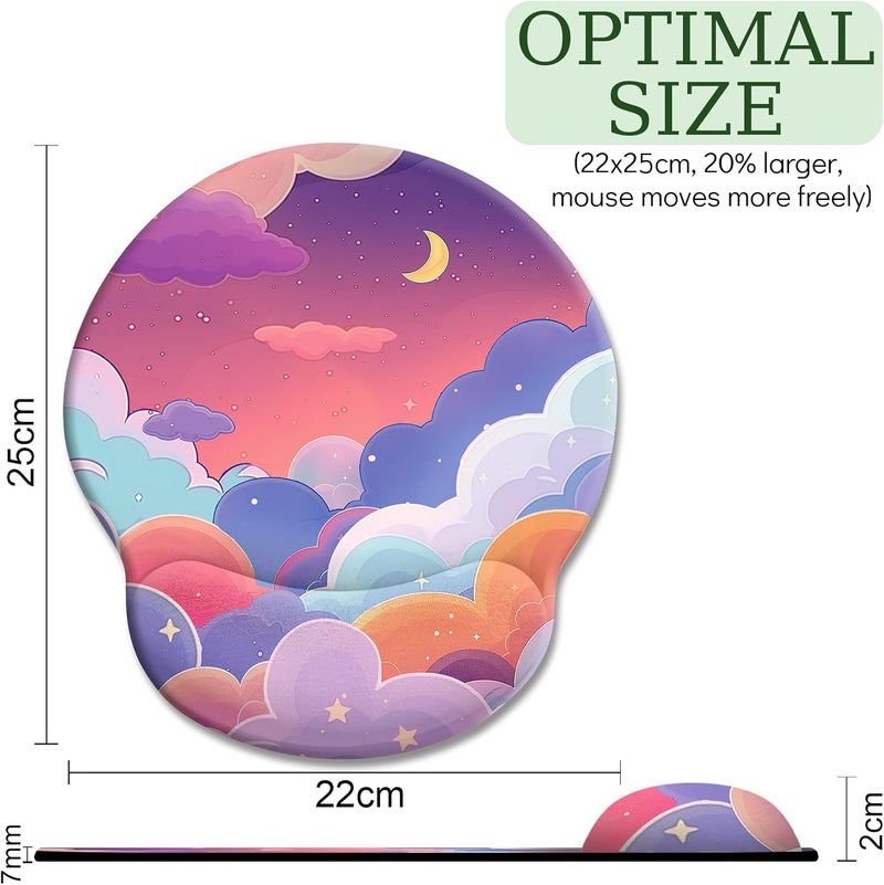 LIMKRIAN Purple Mouse Pad with Wrist Rest, Cloud Ergonomic Mouse Pad Wrist Support with Non-Slip Pain Relief PU Base, Kawaii Computer Mousepad, Cute Purple Office Desk Accessories Decor Supplies - Image 4